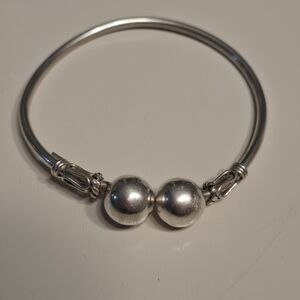🩶950 Sterling Silver Bypass Bangle Cuff Bracelet - Ball Ends Torque Design